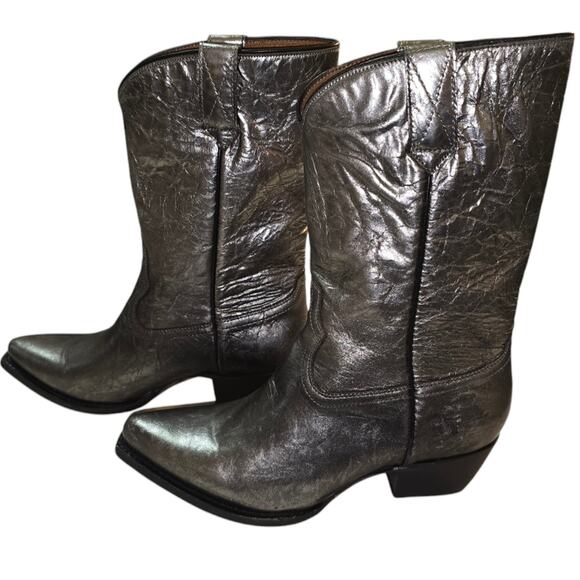 FRYE DARK PEWTER CRINKLE WESTERN SACHA MID PULL ON BOOTS SIZE‎ 8.5 NEW - Picture 3 of 14